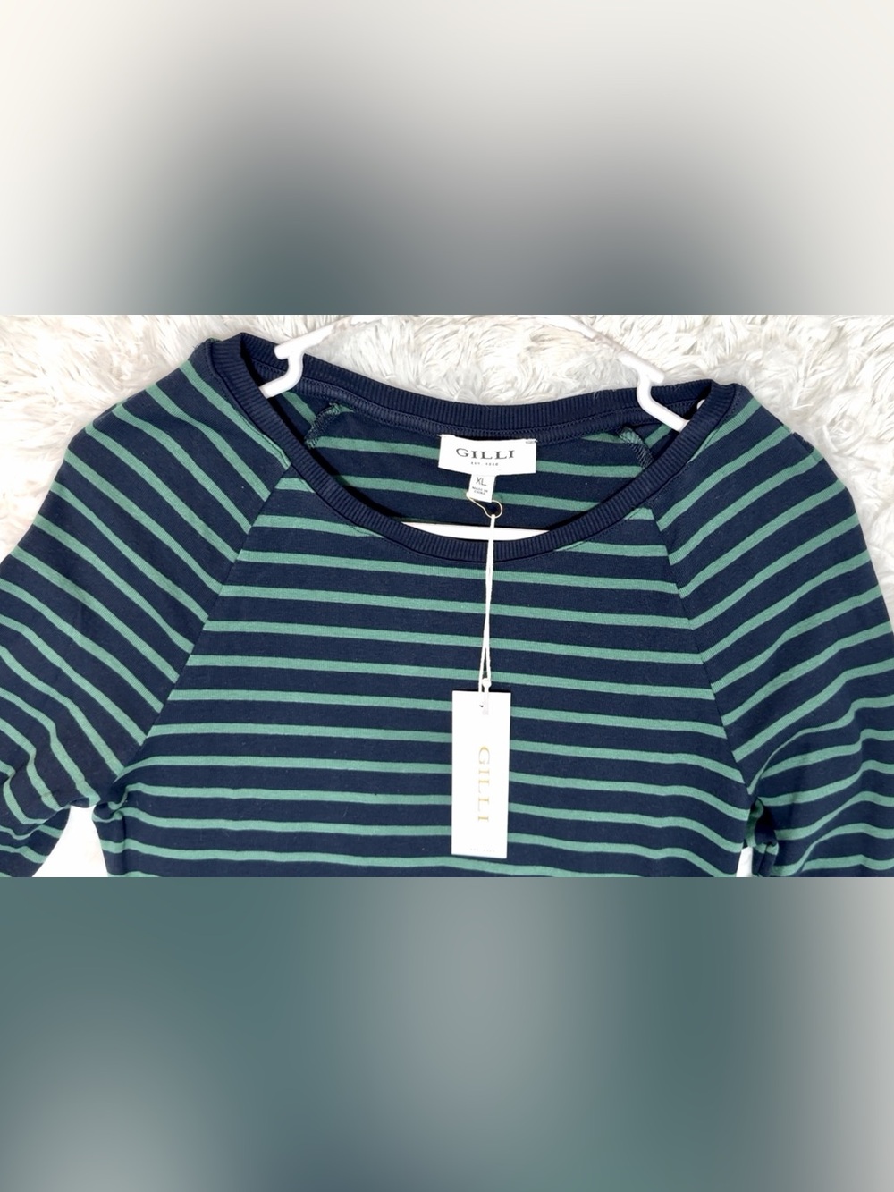 Gilli Navy and Teal Striped Long Sleeve Maxi Dress, Side Slits. - Picture 2 of 4